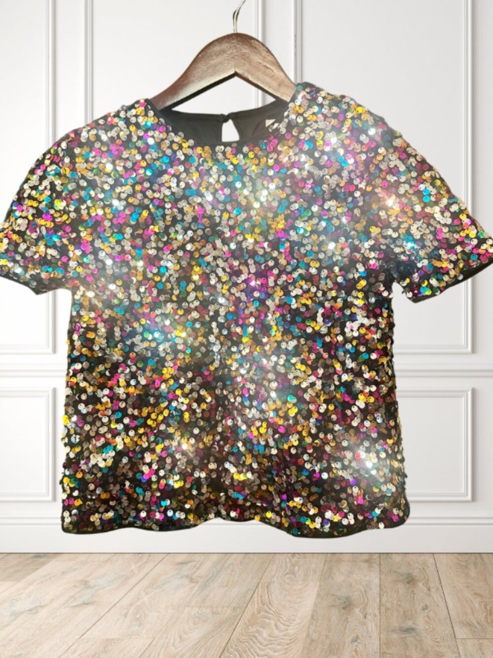SHEIN Rainbow Sequin Sheer Mesh Party Top – Size 10Y